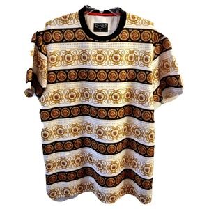 G-NET Shirt Large Mens Baroque Lion‎ Head Gold Chain Bold Streetwear White Gold